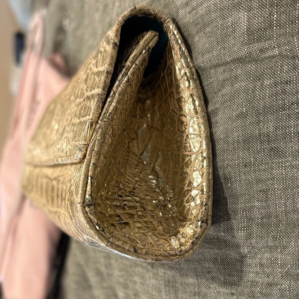 Vintage Jalda Croc Embossed Leather Clutch Purse Beige Taupe Envelope Bag